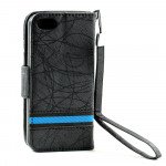 Wholesale Apple iPhone 5 5S Cloth Flip Leather Wallet TPU Case with Strap and Stand (Black)